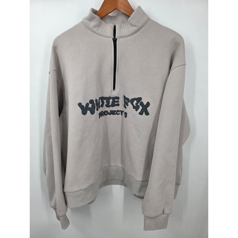 White Fox Boutique Projects Quarter Zip Pullover Sweatshirt Stone Grey L/XL